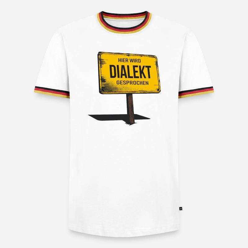 Hier wird Dialekt gesprochen – Lustiger Spruch - Männer Kontrast-T-Shirt - Weiß/Dreifarbig