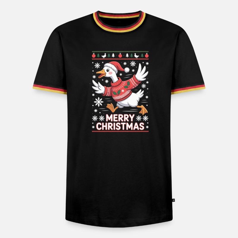 Weihnachtsgans im Pullover - Männer Kontrast-T-Shirt - Schwarz/Dreifarbig