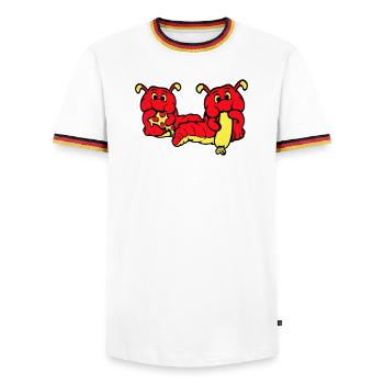 2 Caterpillars Worm Happy Eating Pizza Sausage Eating - Men's Ringer Shirt - white/tricolour - Front - AI Model Female 172 light (172cm) & AI Model Male 185 light (185cm)