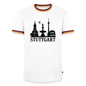 Stuttgart Silhouette Landmark - Men's Ringer Shirt - white/tricolour - Front - AI Model Female 172 light (172cm) & AI Model Male 185 light (185cm)