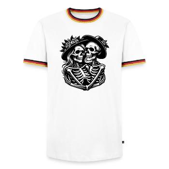Couple of horror - Men's Ringer Shirt - white/tricolour - Front - AI Model Female 172 light (172cm) & AI Model Male 185 light (185cm)