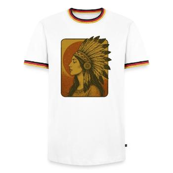 Vintage Indianer Federnkopfschmuck - Männer Kontrast-T-Shirt - Weiß/Dreifarbig - Vorne - AI Model Female 172 light (172cm) & AI Model Male 185 light (185cm)