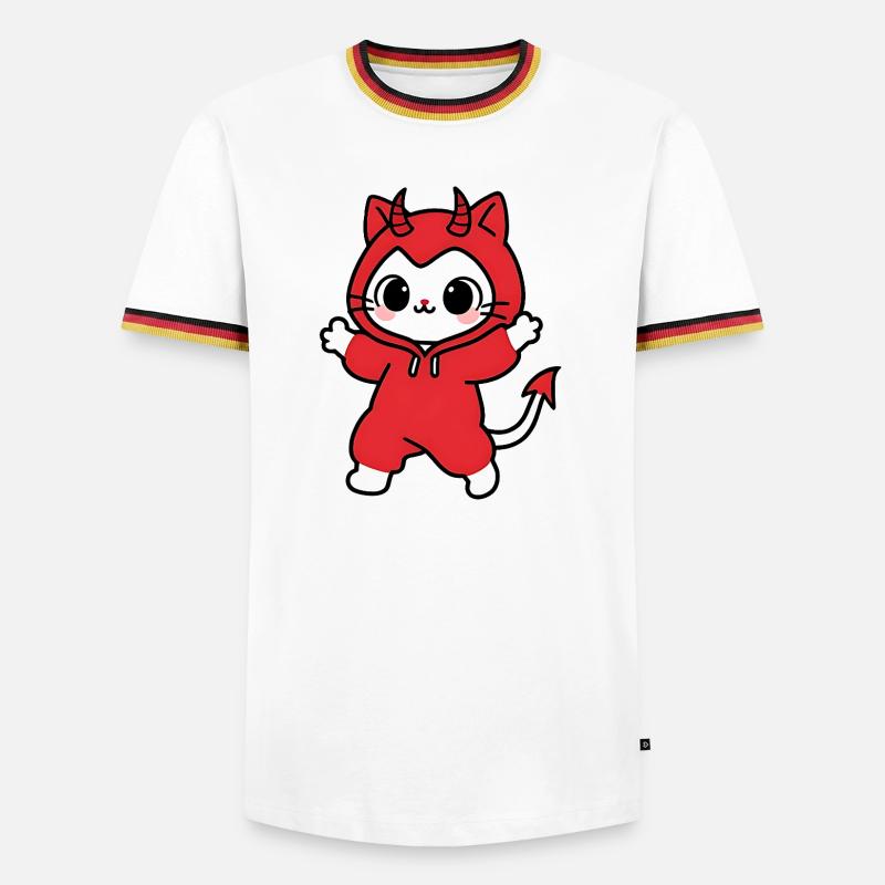 Cat Devil Kapuzenpullover Rot - Männer Kontrast-T-Shirt - Weiß/Dreifarbig