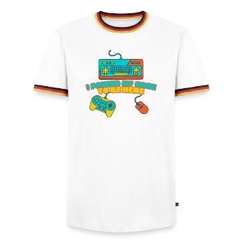 I Paused My Game to Be Here – Funny Gamer Design - Men's Ringer Shirt - white/tricolour - Front - AI Model Female 172 light (172cm) & AI Model Male 185 light (185cm)