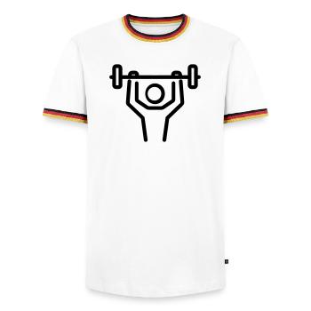 bodybuilding - Men's Ringer Shirt - white/tricolour - Front - AI Model Female 172 light (172cm) & AI Model Male 185 light (185cm)