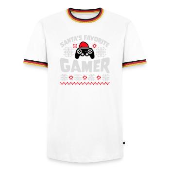 Santa's Favorite Gamer Controller Weihnachten Nerd - Männer Kontrast-T-Shirt - Weiß/Dreifarbig - Vorne - AI Model Female 172 light (172cm) & AI Model Male 185 light (185cm)