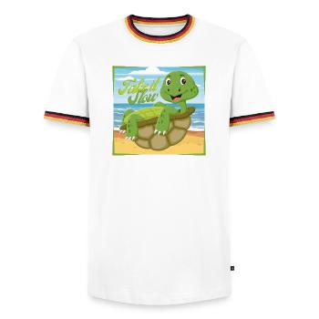Take it Slow – Chill Turtle - Men's Ringer Shirt - white/tricolour - Front - AI Model Female 172 light (172cm) & AI Model Male 185 light (185cm)