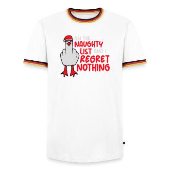 On the naughty list and I regret nothing Böse Möwe - Men's Ringer Shirt - white/tricolour - Front - AI Model Female 172 light (172cm) & AI Model Male 185 light (185cm)