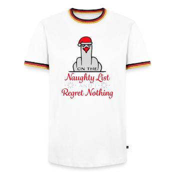 On the naughty list and I regret nothing Böse Möwe - Men's Ringer Shirt - white/tricolour - Front - AI Model Female 172 light (172cm) & AI Model Male 185 light (185cm)