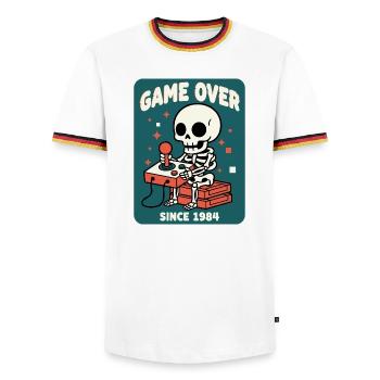 Game Over 1984 Retro Skeleton Arcade - Men's Ringer Shirt - white/tricolour - Front - AI Model Female 172 light (172cm) & AI Model Male 185 light (185cm)