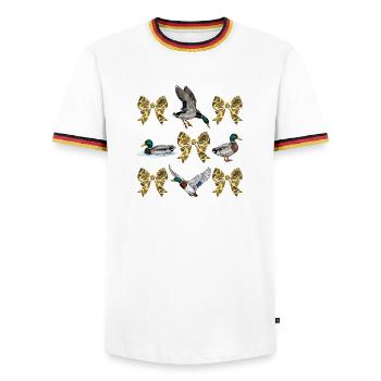 Enten Camo Bögen Wasservögel Jagdstil - Männer Kontrast-T-Shirt - Weiß/Dreifarbig - Vorne - AI Model Female 172 light (172cm) & AI Model Male 185 light (185cm)