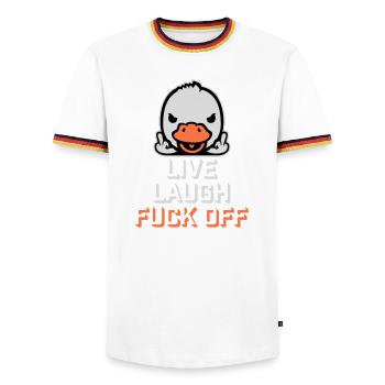 Goose Live Laugh Duck Off Sunglasses Middle Finger - Men's Ringer Shirt - white/tricolour - Front - AI Model Female 172 light (172cm) & AI Model Male 185 light (185cm)