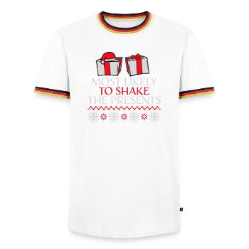 Le plus susceptible de secouer les cadeaux Noël Fun - T-shirt contrasté Homme - blanc/tricolore - Devant - AI Model Female 172 light (172cm) & AI Model Male 185 light (185cm)