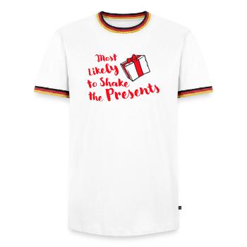 Le plus susceptible de secouer les cadeaux Noël Fun - T-shirt contrasté Homme - blanc/tricolore - Devant - AI Model Female 172 light (172cm) & AI Model Male 185 light (185cm)