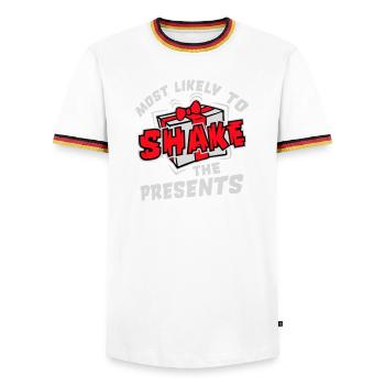 Le plus susceptible de secouer les cadeaux Noël Fun - T-shirt contrasté Homme - blanc/tricolore - Devant - AI Model Female 172 light (172cm) & AI Model Male 185 light (185cm)