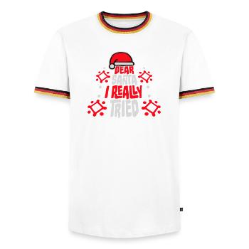 Cher Père Noël, j’ai vraiment essayé l’humour de Noël drôle - T-shirt contrasté Homme - blanc/tricolore - Devant - AI Model Female 172 light (172cm) & AI Model Male 185 light (185cm)
