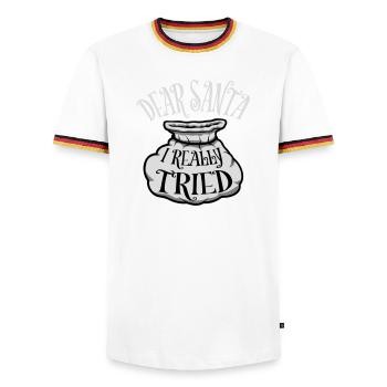 Cher Père Noël, j’ai vraiment essayé l’humour de Noël drôle - T-shirt contrasté Homme - blanc/tricolore - Devant - AI Model Female 172 light (172cm) & AI Model Male 185 light (185cm)