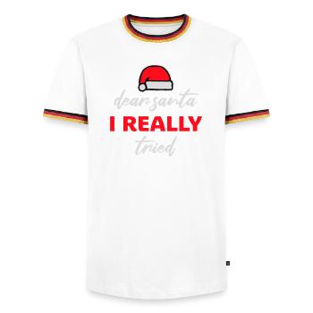Cher Père Noël, j’ai vraiment essayé l’humour de Noël drôle - T-shirt contrasté Homme - blanc/tricolore - Devant - AI Model Female 172 light (172cm) & AI Model Male 185 light (185cm)