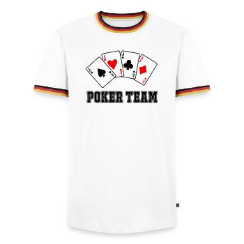 Poker Team - Männer Kontrast-T-Shirt - Weiß/Dreifarbig - Vorne - AI Model Female 172 light (172cm) & AI Model Male 185 light (185cm)
