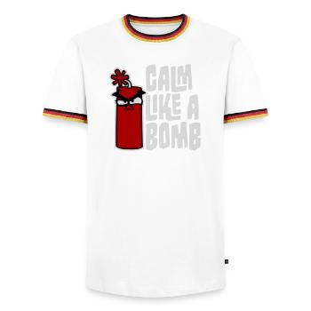 Calm Like Bomb Paradox Irony Humor Explosive Joke - Men's Ringer Shirt - white/tricolour - Front - AI Model Female 172 light (172cm) & AI Model Male 185 light (185cm)