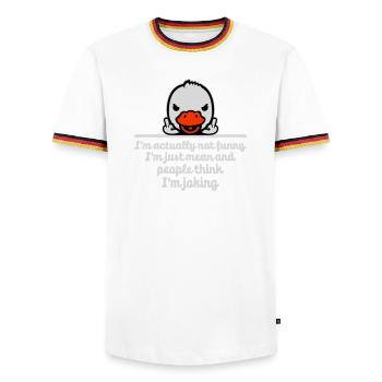 Doigt d’honneur de canard Pas drôle Les gens méchants pensent blague - T-shirt contrasté Homme - blanc/tricolore - Devant - AI Model Female 172 light (172cm) & AI Model Male 185 light (185cm)