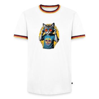 Neon Katze DJ Vibe T-Shirt - Männer Kontrast-T-Shirt - Weiß/Dreifarbig - Vorne - AI Model Female 172 light (172cm) & AI Model Male 185 light (185cm)