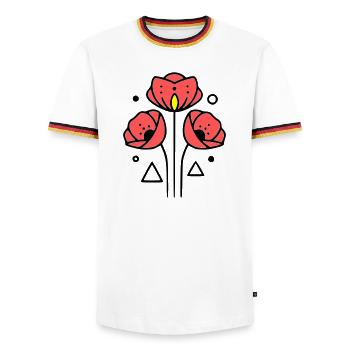 mohnblume-mohnblumen-minimalistisch-line-art-2 - Männer Kontrast-T-Shirt - Weiß/Dreifarbig - Vorne - AI Model Female 172 light (172cm) & AI Model Male 185 light (185cm)