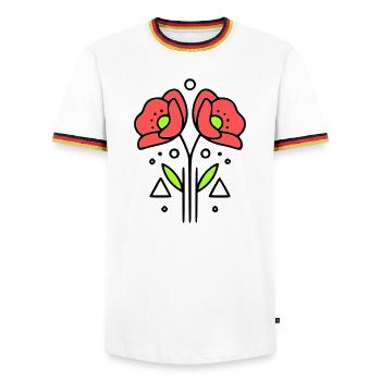 mohnblume-mohnblumen-minimalistisch-line-art-9 - Männer Kontrast-T-Shirt - Weiß/Dreifarbig - Vorne - AI Model Female 172 light (172cm) & AI Model Male 185 light (185cm)