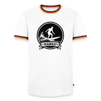 Hawaii Surf Wave Badge - Men's Ringer Shirt - white/tricolour - Front - AI Model Female 172 light (172cm) & AI Model Male 185 light (185cm)