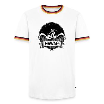 Hawaii Surfer Wellenreiter auf Pazifikwelle - Männer Kontrast-T-Shirt - Weiß/Dreifarbig - Vorne - AI Model Female 172 light (172cm) & AI Model Male 185 light (185cm)