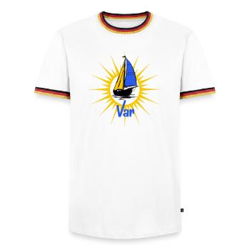 Voilier Soleil Var - T-shirt contrasté Homme - blanc/tricolore - Devant - AI Model Female 172 light (172cm) & AI Model Male 185 light (185cm)