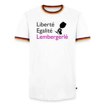 Liberté Egalité Lembergerlé - Männer Kontrast-T-Shirt - Weiß/Dreifarbig - Vorne - AI Model Female 172 light (172cm) & AI Model Male 185 light (185cm)