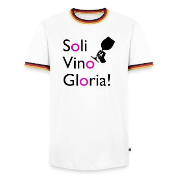 Soli Vino Gloria - Männer Kontrast-T-Shirt - Weiß/Dreifarbig - Vorne - AI Model Female 172 light (172cm) & AI Model Male 185 light (185cm)