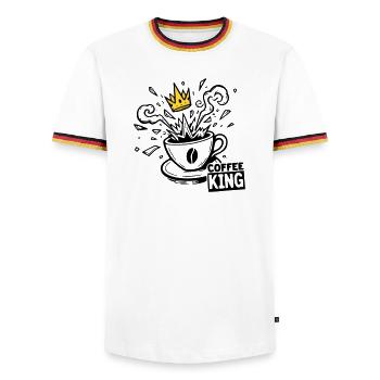 Grind or Die: coffee king krone graffiti kaffee - Men's Ringer Shirt - white/tricolour - Front - AI Model Female 172 light (172cm) & AI Model Male 185 light (185cm)