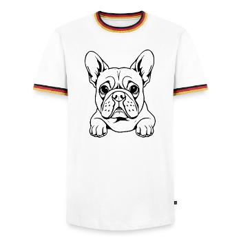 Cadeau de Noël du bouledogue français - T-shirt contrasté Homme - blanc/tricolore - Devant - AI Model Female 172 light (172cm) & AI Model Male 185 light (185cm)