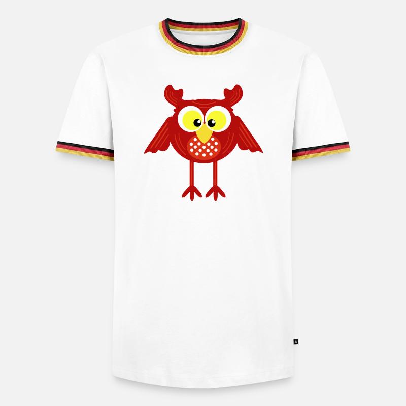 Rote Eule auf langen Beinen - Männer Kontrast-T-Shirt - Weiß/Dreifarbig