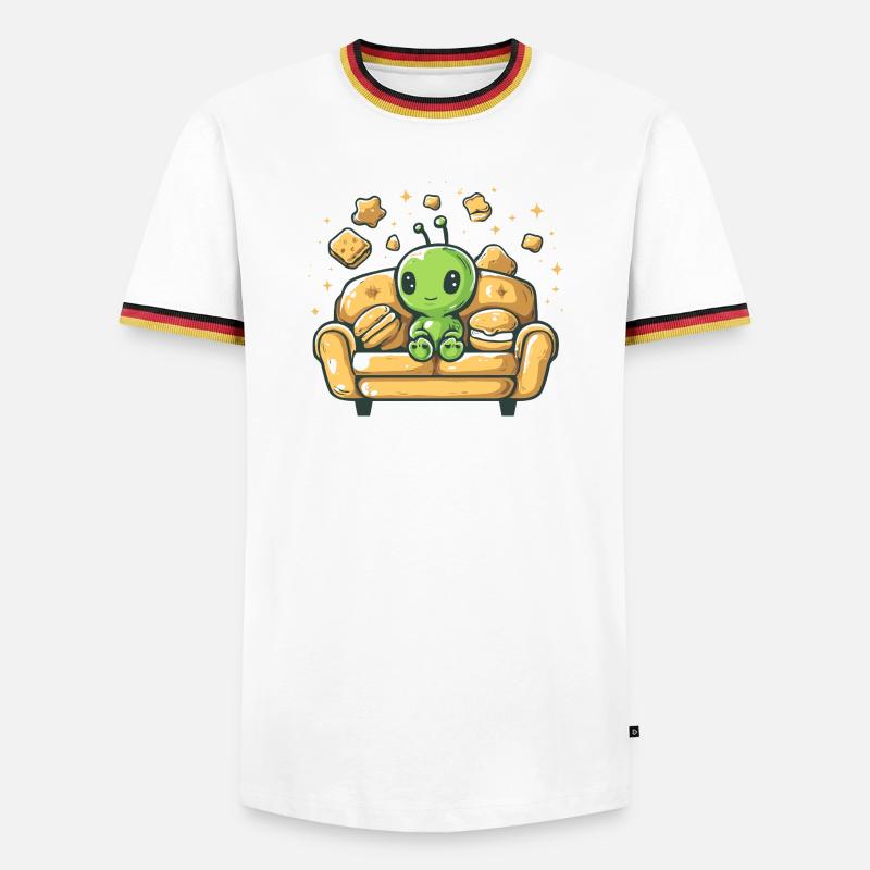 Cuddly alien on sunny sofa - Men's Ringer Shirt - white/tricolour