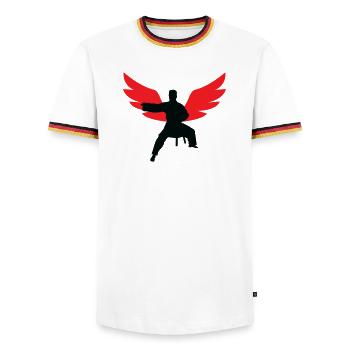 Aikido - Martial Art - Aikido - Men's Ringer Shirt - white/tricolour - Front - AI Model Female 172 light (172cm) & AI Model Male 185 light (185cm)