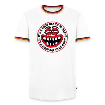 Good Day Be Happy Positive Motivation Happiness Saying - Men's Ringer Shirt - white/tricolour - Front - AI Model Female 172 light (172cm) & AI Model Male 185 light (185cm)