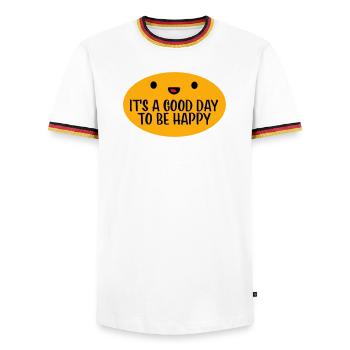 Good Day Be Happy Positive Motivation Happiness Saying - Men's Ringer Shirt - white/tricolour - Front - AI Model Female 172 light (172cm) & AI Model Male 185 light (185cm)
