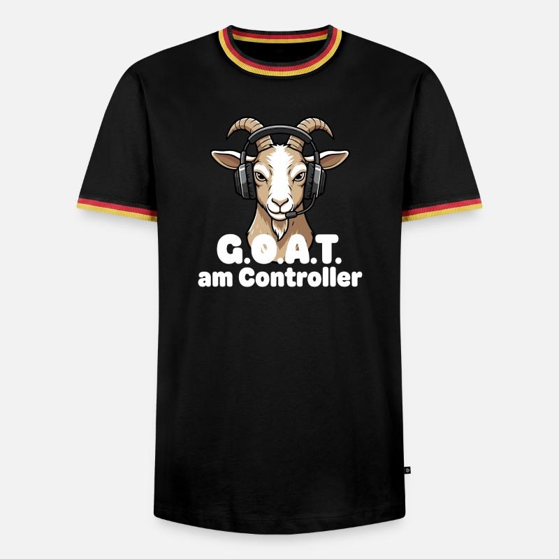 GOAT am Controller - Männer Kontrast-T-Shirt - Schwarz/Dreifarbig