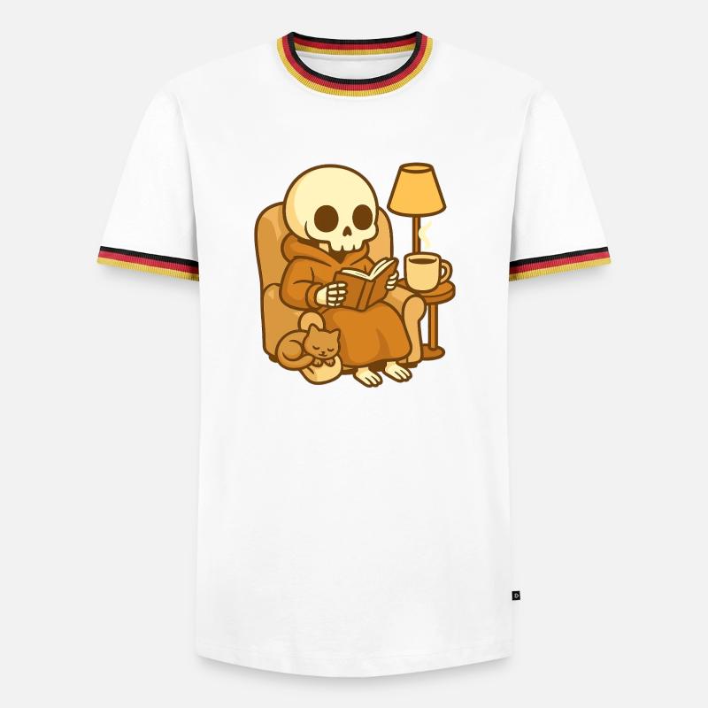 Reading Skeleton – Cozy Reading - Men's Ringer Shirt - white/tricolour