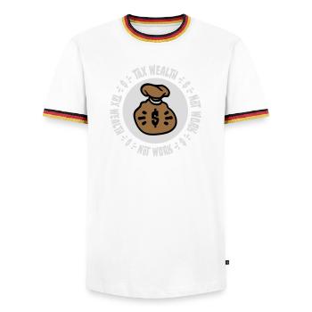 Impôt, richesse et non travail, politique progressiste, économie - T-shirt contrasté Homme - blanc/tricolore - Devant - AI Model Female 172 light (172cm) & AI Model Male 185 light (185cm)