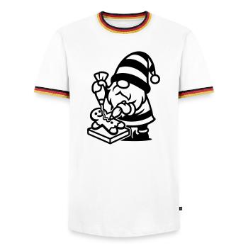 Gingerbread Baking Gnome - Men's Ringer Shirt - white/tricolour - Front - AI Model Female 172 light (172cm) & AI Model Male 185 light (185cm)