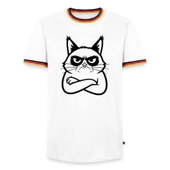 Cat Line Art Cartoon Illustration - Men's Ringer Shirt - white/tricolour - Front - AI Model Female 172 light (172cm) & AI Model Male 185 light (185cm)