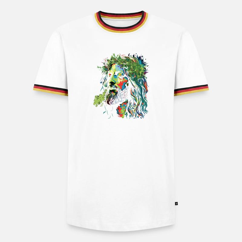 Jesus Rastafari Farbexplosion - Männer Kontrast-T-Shirt - Weiß/Dreifarbig