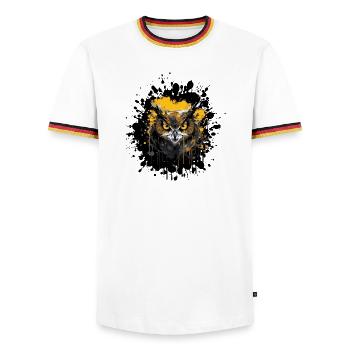 Eule Nachteule Splatter - Männer Kontrast-T-Shirt - Weiß/Dreifarbig - Vorne - AI Model Female 172 light (172cm) & AI Model Male 185 light (185cm)