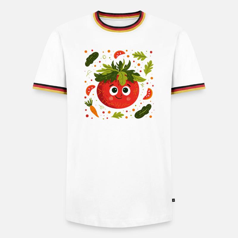 Fröhliche Tomate mit Kräuterkrone - Männer Kontrast-T-Shirt - Weiß/Dreifarbig
