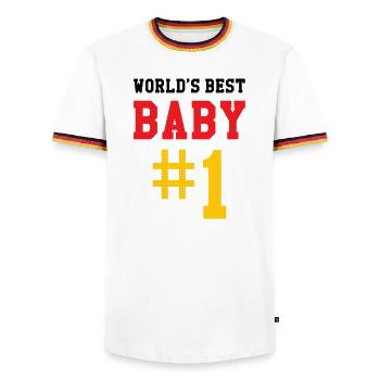 Meilleur bébé - Naissance - Enfant - T-shirt contrasté Homme - blanc/tricolore - Devant - AI Model Female 172 light (172cm) & AI Model Male 185 light (185cm)