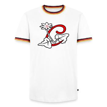 Buchstabe C - Männer Kontrast-T-Shirt - Weiß/Dreifarbig - Vorne - AI Model Female 172 light (172cm) & AI Model Male 185 light (185cm)